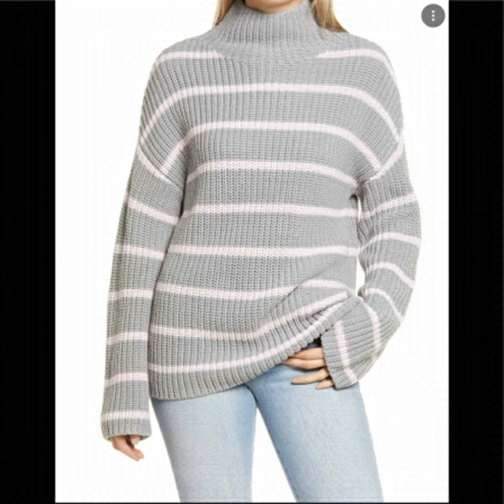Caslon Chunky Sweater Mock Neckline Cotton Blend Gray and Pink size M